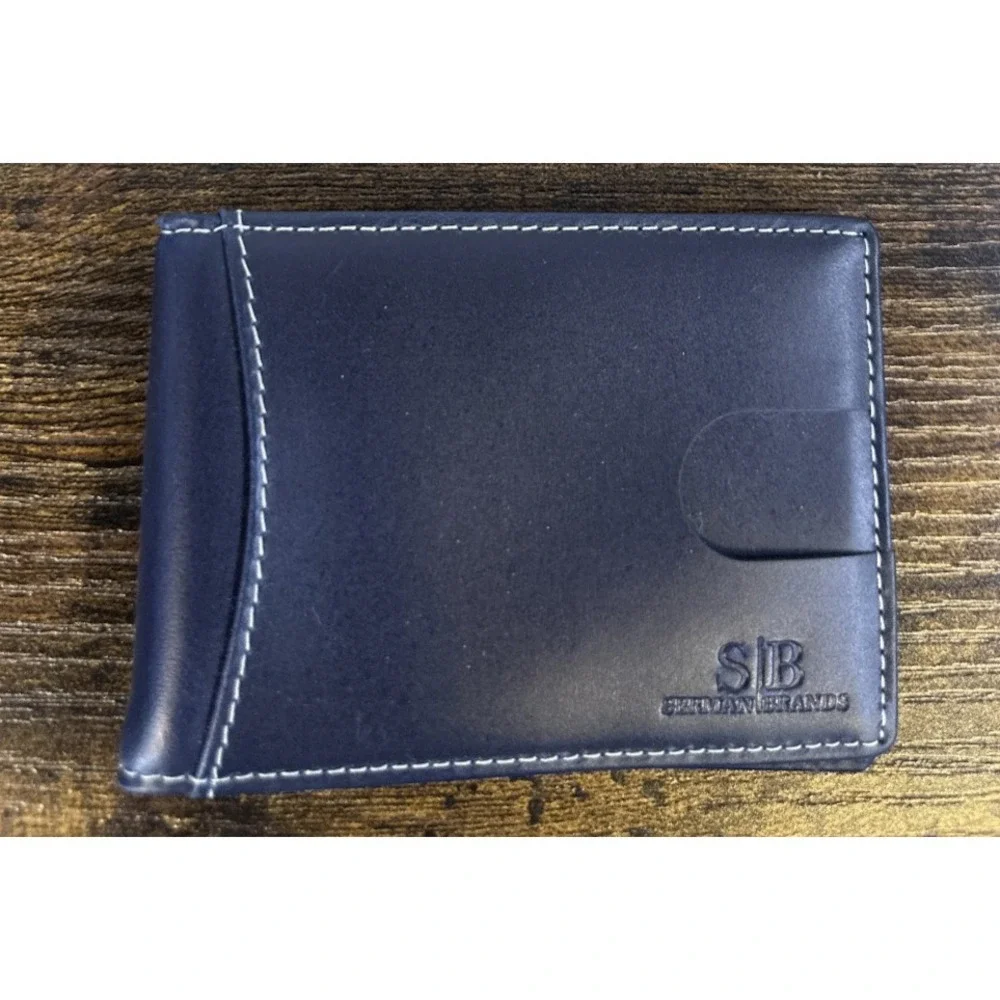 Serman Brands Leather RFID Blocking Slim Bifold Wallet Altlantic Blue Minimalist